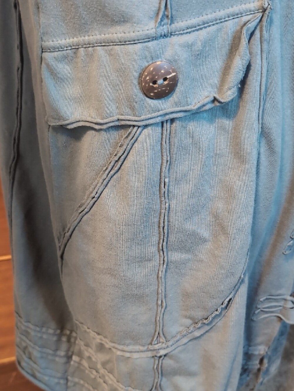 Neon Buddha Sage Green Gray Long Length Yoga Stretch Jacket Wooden Buttons XL - Picture 13 of 16